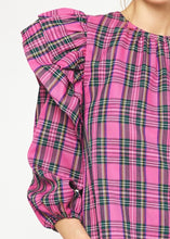 Load image into Gallery viewer, Pink Plaid Ruffle Sleeve Top
