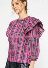 Load image into Gallery viewer, Pink Plaid Ruffle Sleeve Top