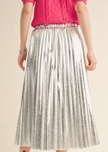 Load image into Gallery viewer, Silver Pleated Midi Skirt