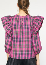Load image into Gallery viewer, Pink Plaid Ruffle Sleeve Top