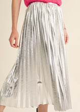 Load image into Gallery viewer, Silver Pleated Midi Skirt