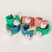 Load image into Gallery viewer, St. Armand’s Mini Raffia Pearl Cornflower Hoops