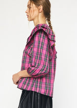 Load image into Gallery viewer, Pink Plaid Ruffle Sleeve Top