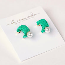 Load image into Gallery viewer, St. Armand’s Mini Raffia Pearl Green Hoops