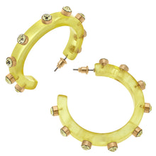 Load image into Gallery viewer, Light Yellow Resin + Rhinestone Studded Color Hoop