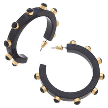 Load image into Gallery viewer, Black Resin + Rhinestone Studded Color Hoop