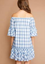 Load image into Gallery viewer, Blue Plaid Ruffled Dress