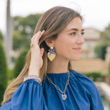 Load image into Gallery viewer, Green Gingham Rattan Heart Earrings